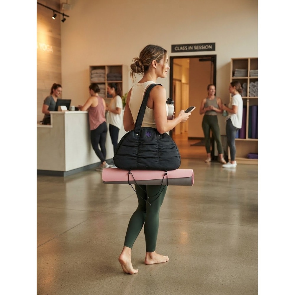 Gaiam Studio to Street Quilted Yoga tote Bag with attached mat holder many pckts